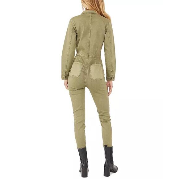 Free People Lennox Denim Green Utility Jumpsuit Size Small - Picture 3 of 10